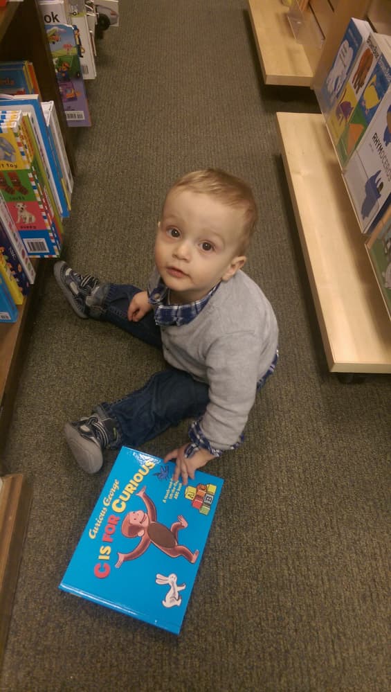 A boy and his books.