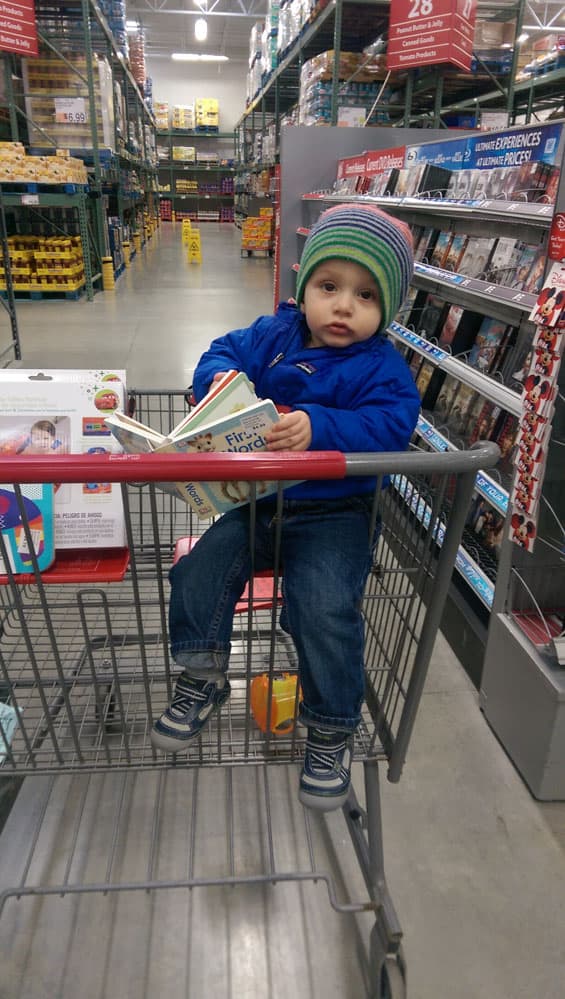 A boy and his books.