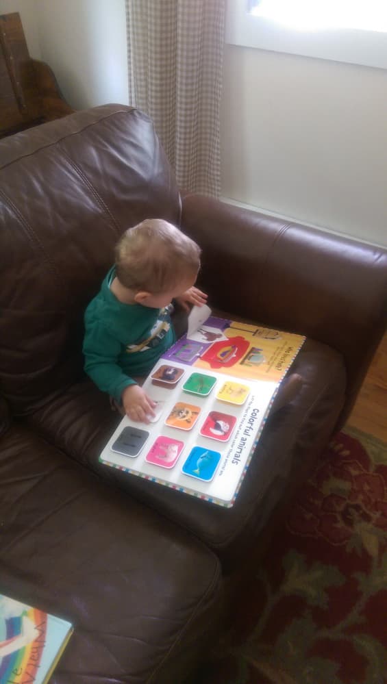 A boy and his books.