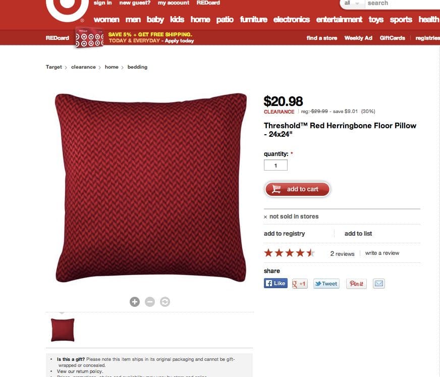 Red Herringbone Floor Pillow